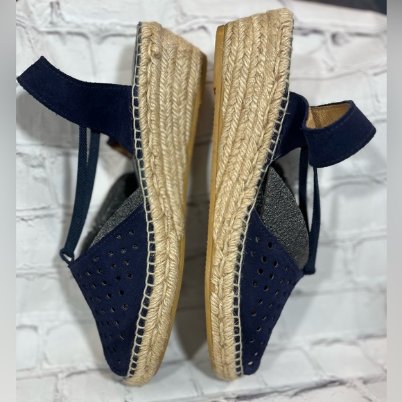 ANDRE ASSOUS Leather Espadrille Perforated Sandals Navy-41 - Picture 4 of 7